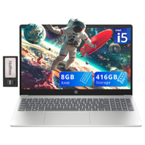 HP 15.6" FHD IPS Laptop with Intel i5-1235U, 8GB RAM, 416GB Storage, Windows 11