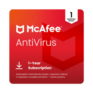 McAfee AntiVirus – 1 Device, 1-Year Subscription with Auto-Renewal for Windows