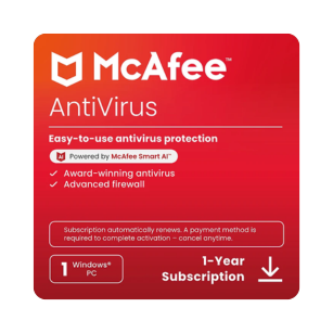 McAfee AntiVirus for 1 User – Windows Download with Auto-Renewal