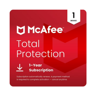 McAfee Total Protection 2026 – 1 Device, 1-Year Subscription with Antivirus, VPN, Scam Protection