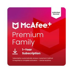McAfee+ Premium Family – Unlimited Devices, 1-Year Subscription with Antivirus and Scam Protection