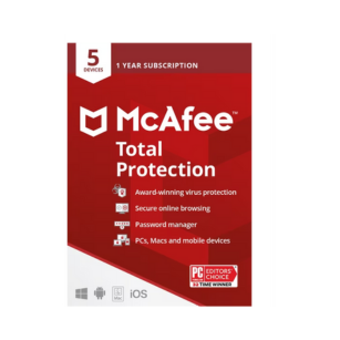 McAfee Total Protection – Antivirus Security for 5 Devices, 1-Year Subscription with Product Key
