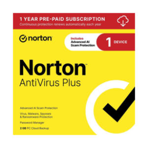 Norton AntiVirus Plus 2026 for 1 Device – Auto-Renewal with AI Scam Protection